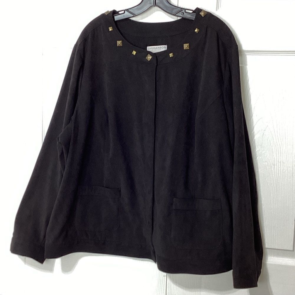 Sag Harbor Stretch Woman Estilo Black Snap Front Blazer Shirt 3X